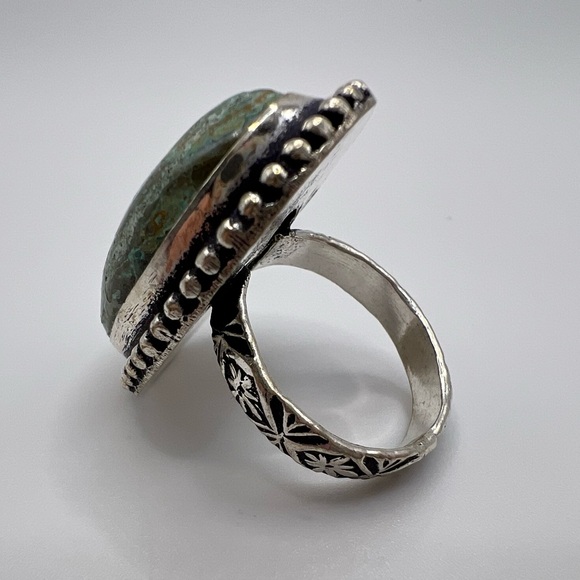 Chrysocolla Silver Plated Ring, Size 7 - Picture 3 of 4